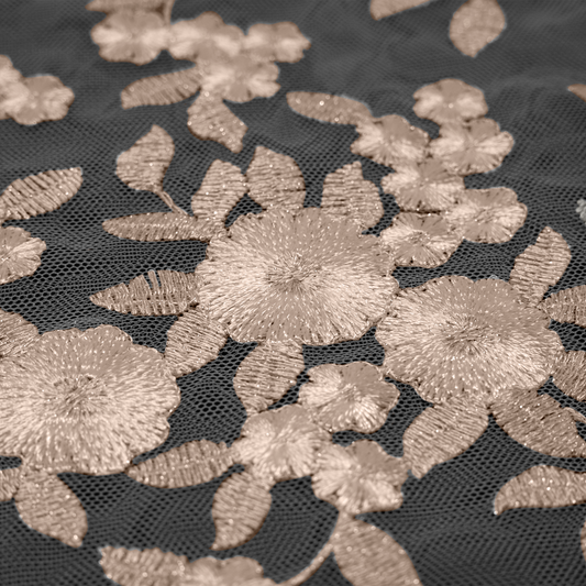 TUL BORDADO FLOR CON HOJAS