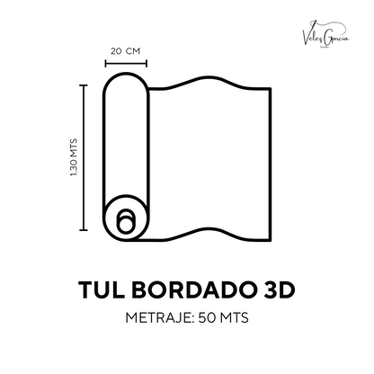 TUL BORDADO 3D CON PEDRERIA HEXAGONAL