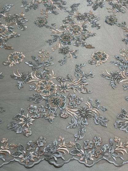 TUL BORDADO FLORAL VERDE MENTA