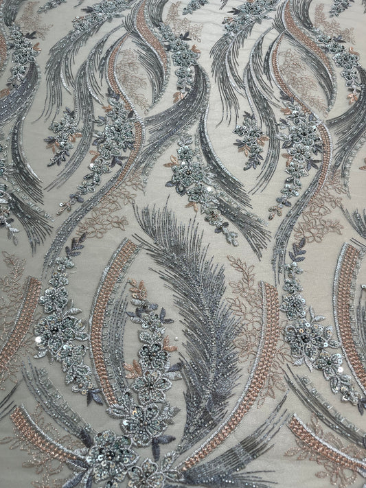 TUL BORDADO OLAS DE PLATA