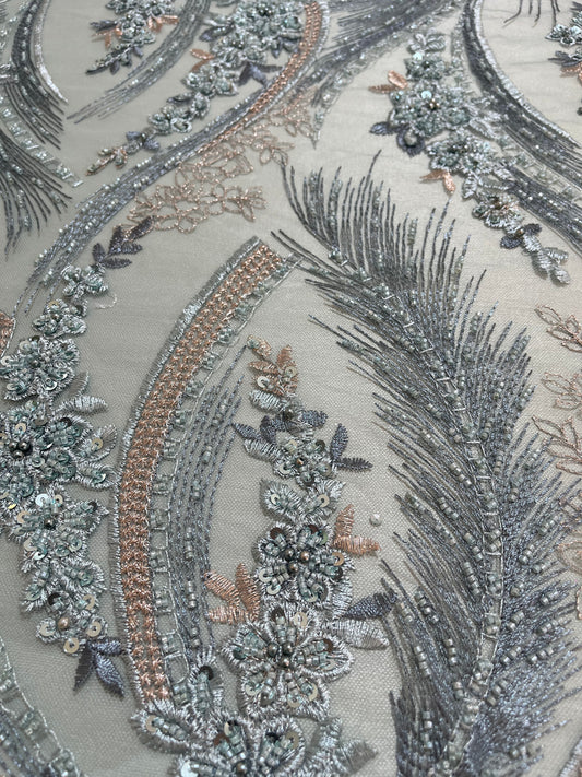 TUL BORDADO OLAS DE PLATA