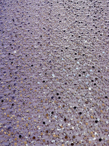 TUL BORDADO LENTEJUELAS LILA