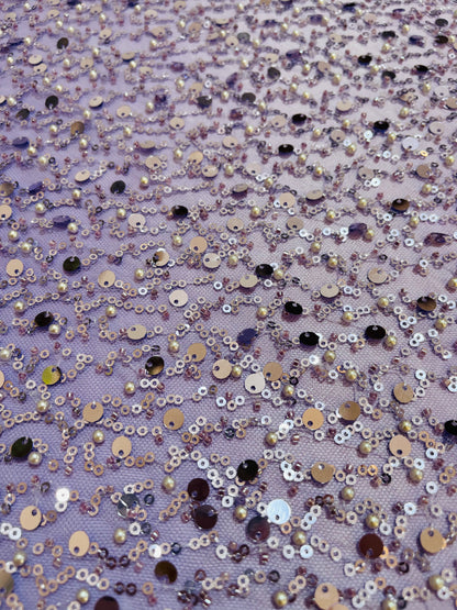 TUL BORDADO LENTEJUELAS LILA
