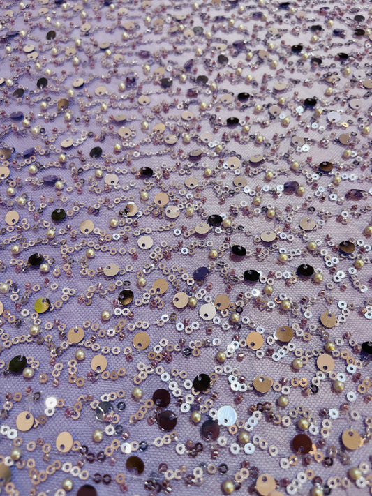 TUL BORDADO LENTEJUELAS LILA