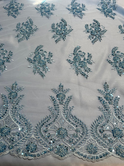 TUL BORDADO AZUL CIELO FLORAL