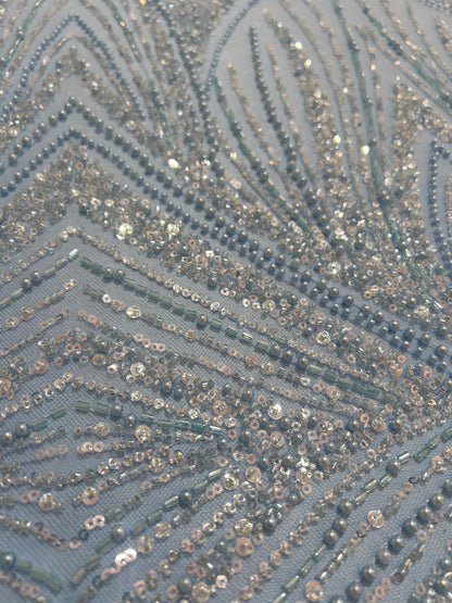 TUL BORDADO ARTDECO CON PEDRERIA PLATEADA