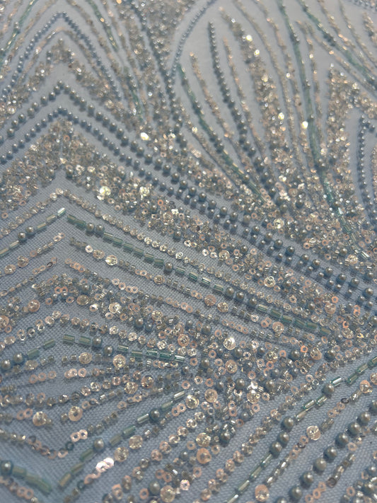 TUL BORDADO ARTDECO CON PEDRERIA PLATEADA