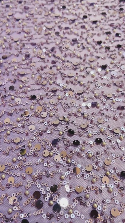 TUL BORDADO LENTEJUELAS LILA