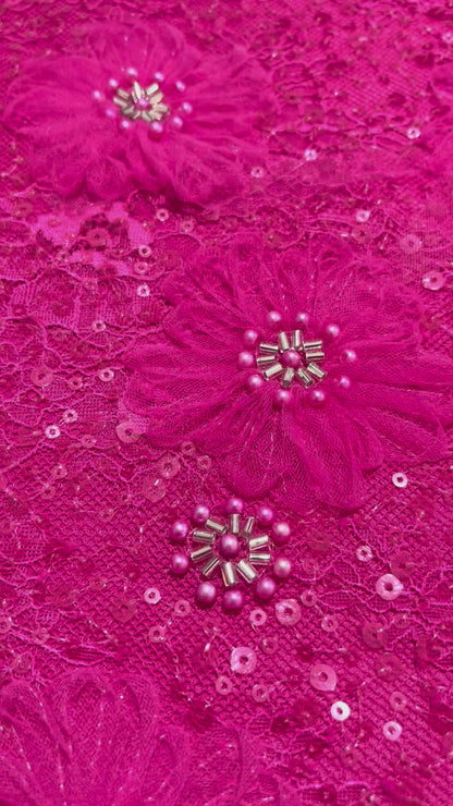 TUL BORDADO FUCHSIA FLOREADO