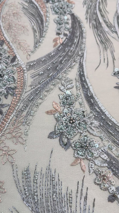 TUL BORDADO OLAS DE PLATA